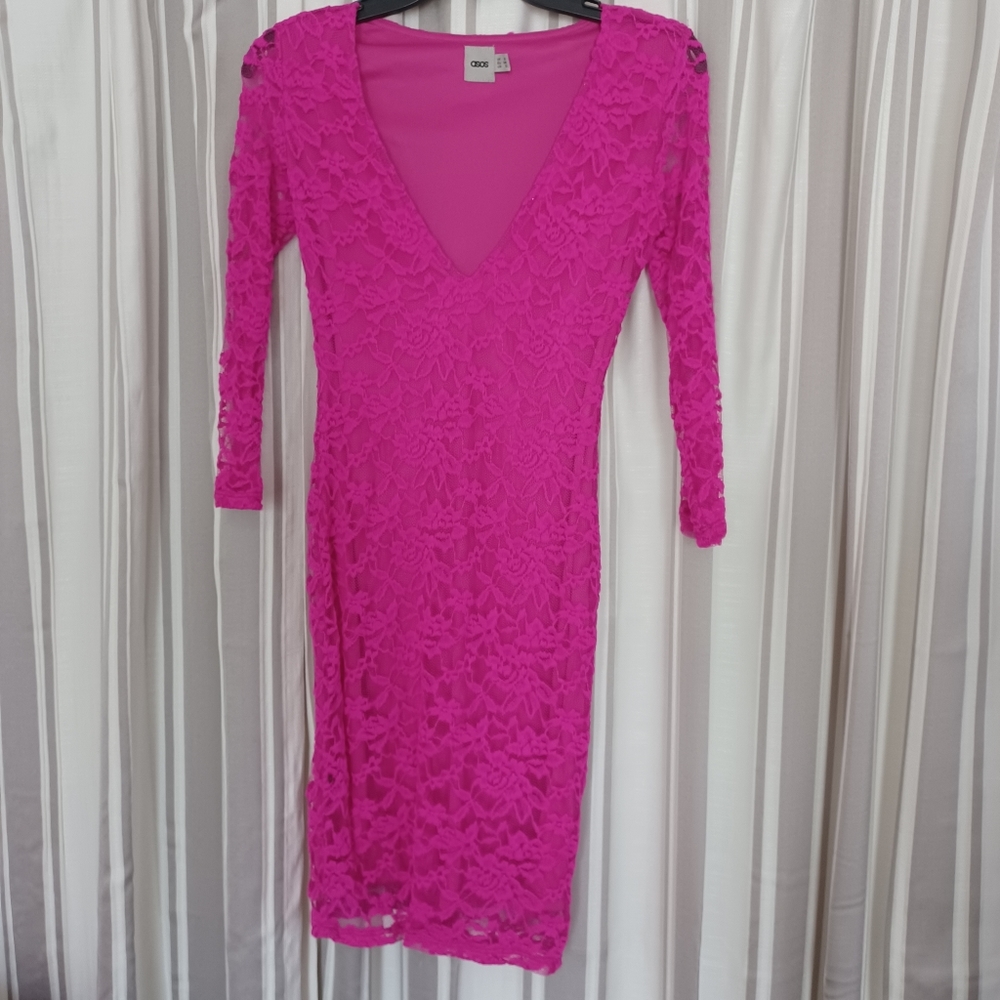 Hot pink mini dress.